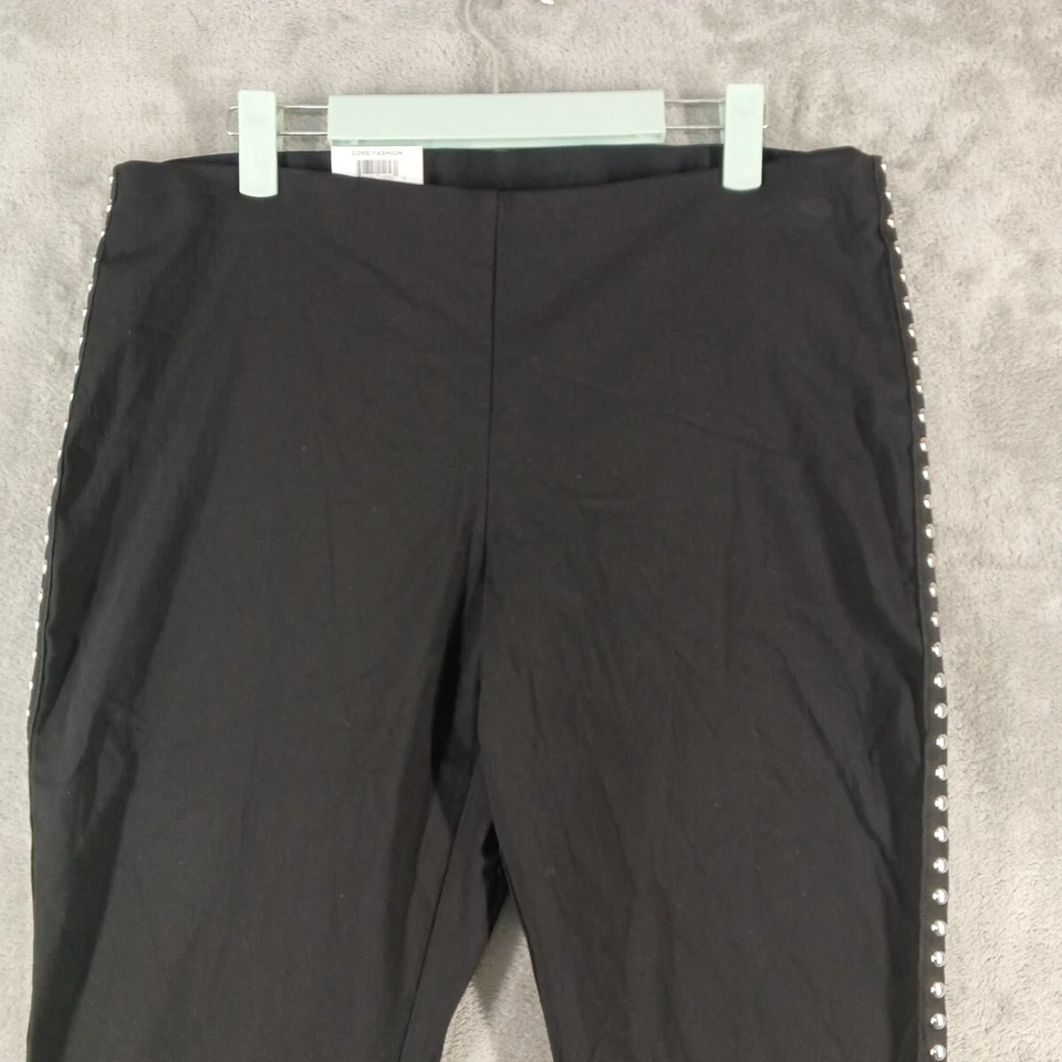 NUEVO CON ETIQUETAS $79 INC Pantalones Control Abdomen Talla 16 Petite Plateados Tachuelas Remaches Ajustados Negros Foto 3 de 4