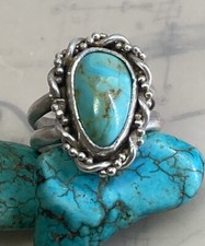 SouthWestern Navajo Handmade 925 Ster Braided Bezel Turquoise Ring Sz 5.5 5.4g