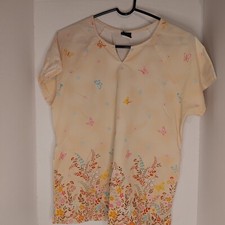 Cherokee Studio Women's Scrub Top W/Hidden Pockets Floral/Butterfly Size S