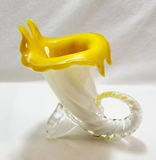 Vintage MCM Venetian Jack in the Pulpit Cornucopia Vase Yellow White Art Nouveau