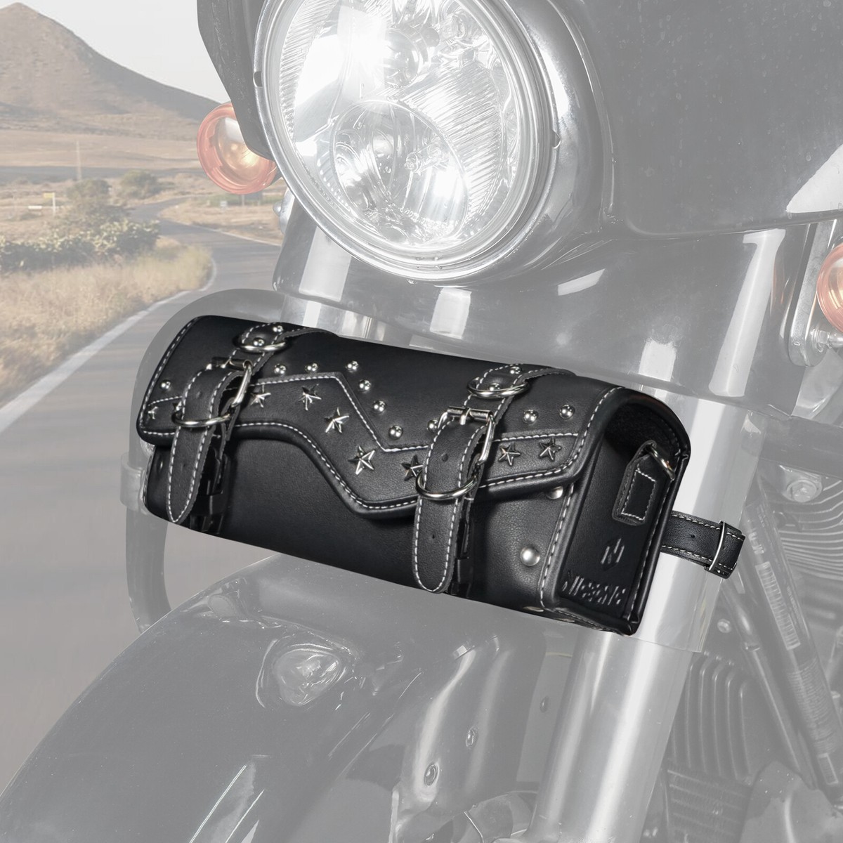 Motorcycle PU Leather Front Fork Tool Pouch Storage For Victory
