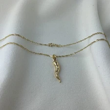 14K Yellow Gold Italian Horn Charm Pendant &1.2mm Singapore Chain Necklace