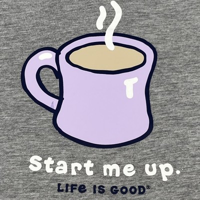 Life Is Good Women's Long Sleeve Sleep Size Shirt XXL Start Me Up Cup Of Coffee