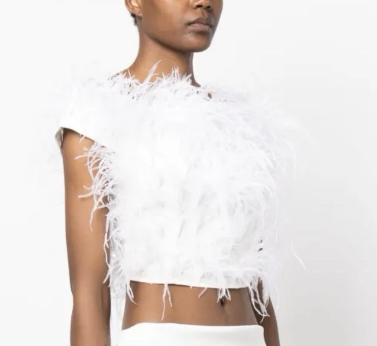 Cult Gaia Sosha Ostrich Feather Top – Off White | Size 0 | RRP ,414