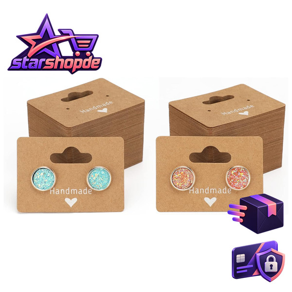 Ohrringe Displaykarten 100 StüCk 5X3,5Cm Kraftpapier Kartenhalter Schmuck-image