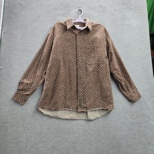 VINTAGE Timberland Men Button Up Shirt M Brown Geometric Twill WEATHERGEAR