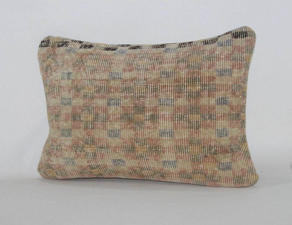 Turkish Kilim Rug Throw Pillow Cover Cushion Cover 16''x24'' Nomad Vintage Kelim - Image 3 of 4