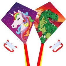  2 Pack Diamond Kites Dinasour Unicorn Eddy Kite for Children, Wonderful Beg...