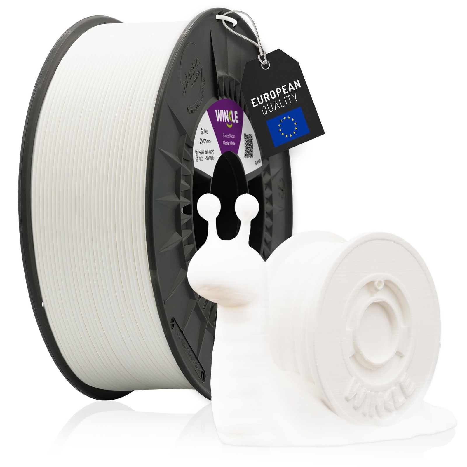 WINKLE Filamento PLA HD 1.75mm Bianco Glaciale, Bobina da 1kg, Filamento (U4E)