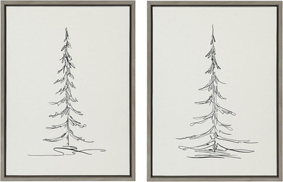 Sylvie Minimalist Evergreen Trees Sketch Framed Canvas Set by the Creative Bunch