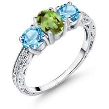 925 Sterling Silver Peridot and Swiss Blue Topaz Ring For Women 1.92 Cttw,
