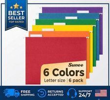 6 Pack Hanging File Folders Letter Size 1/5-Cut Tabs Assorted Colors SUNEE