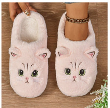 Women's Cute Cat Fuzzy Slippers, Plush Warm Slip  On Indoor House Shoes, Cozy
