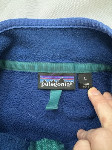 VTG Patagonia Synchilla Fleece Mens Large Cobalt Blue Pullover Snap Made In USA - Picture 4 of 11
