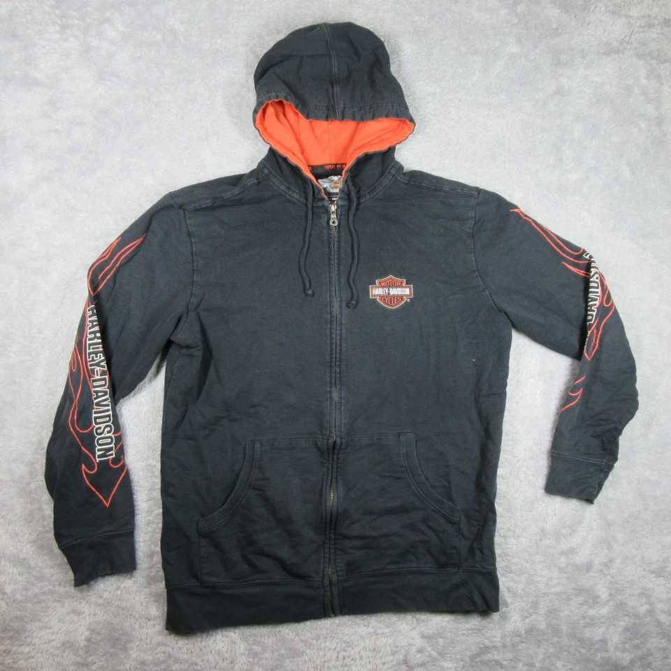 Harley Davidson Hoodie Womens Large Black Full Zip Motorcycle Biker Grunge Y2K - Image 2 of 4