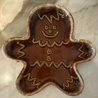 Hull Gingerbread Man  Ceramic Candy Dish Brown Glossy Pottery USA 10 Inch