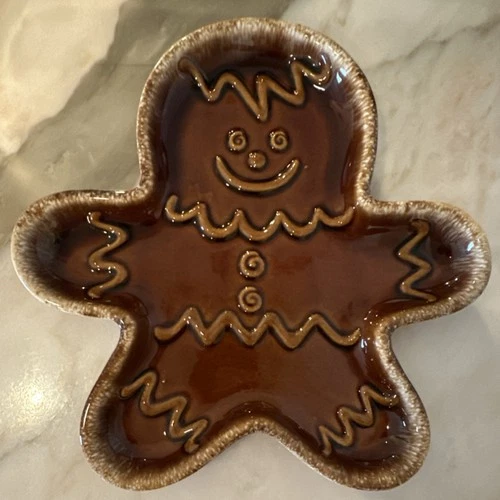 Hull Gingerbread Man  Ceramic Candy Dish Brown Glossy Pottery USA 10 Inch