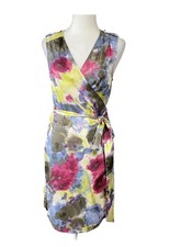 Banana Republic Silk Wrap Dress Womens S Multicolor Floral Sleeveless V Neck Bel