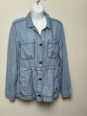 GAP Light Blue Lyocell Button Up Jean Jacket Cinched Waist Breast Pockets Size S