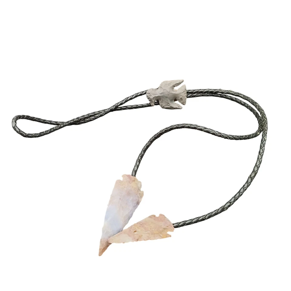 Handcrafted Native American Style Arrowhead Bolo Tie with Flint Eagle Stone Slid - Image 2 of 4