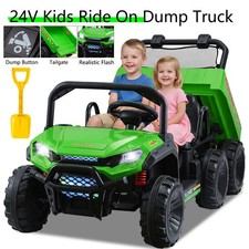 Green Kids 2 Seater Ride on Car 24V Electric Dump Truck 4WD Off-road UTV /Remote