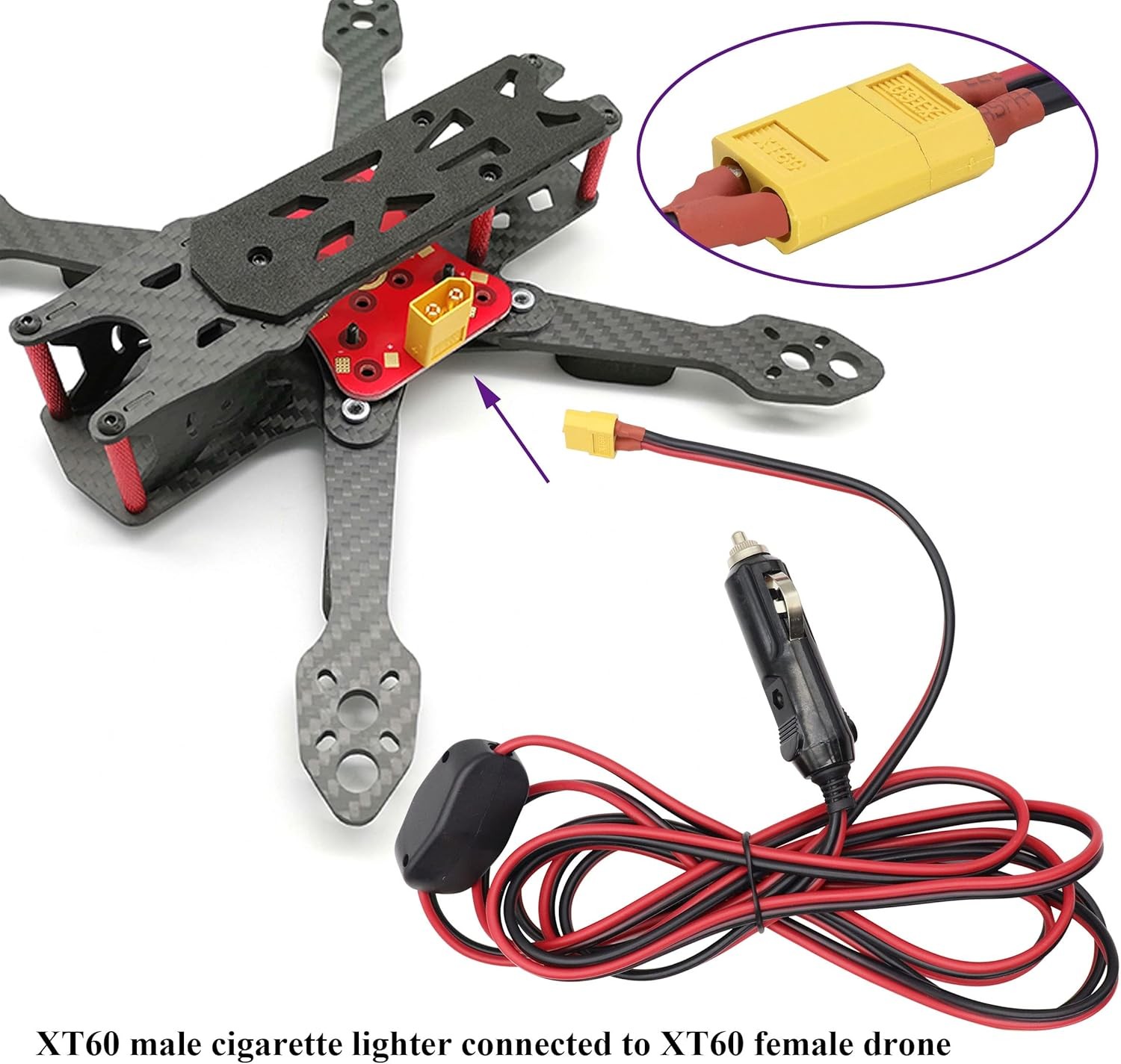 Female to Cigarette Lighter With Switch Cable, 16AWG-3 Meters-XT60 Female