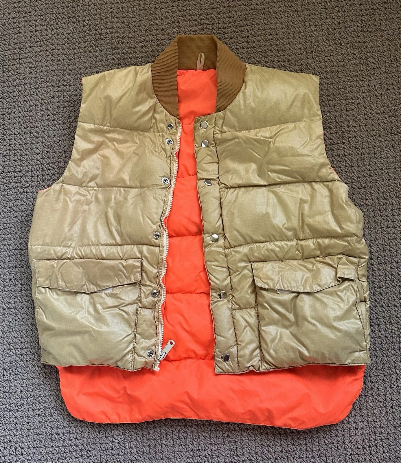 Vintage70s/80s Olympic Trails Down Hunting Vest - Tan/Orange Reversible Size L