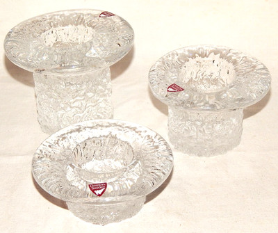 Orrefors 3 Teelichthalter verschiedene Grössen  ca.  9 ;  7  ; 5 cm Top Zustand