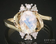 14k Yellow Gold Natural Moonstone  Diamond Ladies Ring 2.7g p17562