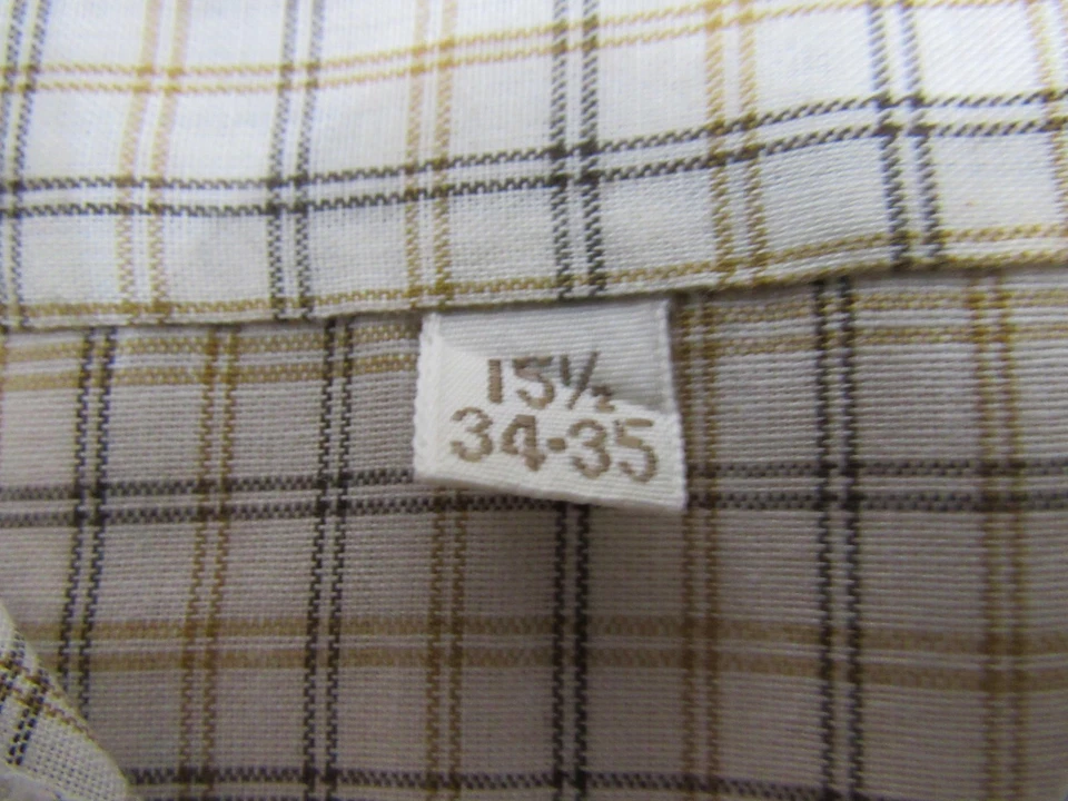Vintage Sears Perma Prest Shirt Mens 15.5 34-35 Beige Plaid Button Down 70s - Image 4 of 4
