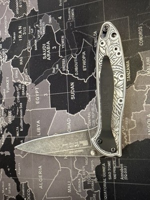 Kershaw Leek - aluminum handle  with Engraved Traditional Scrollwork