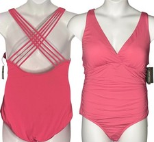 Jantzen Surplice One Piece Swimsuit Size 16 Strappy Back Watermelon Pink NWT 89