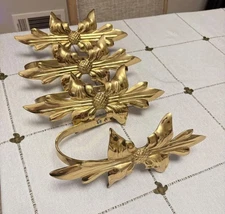Vintage  Solid Brass Floral Filigree Curtain Tie Backs Curtain Holds set of 4