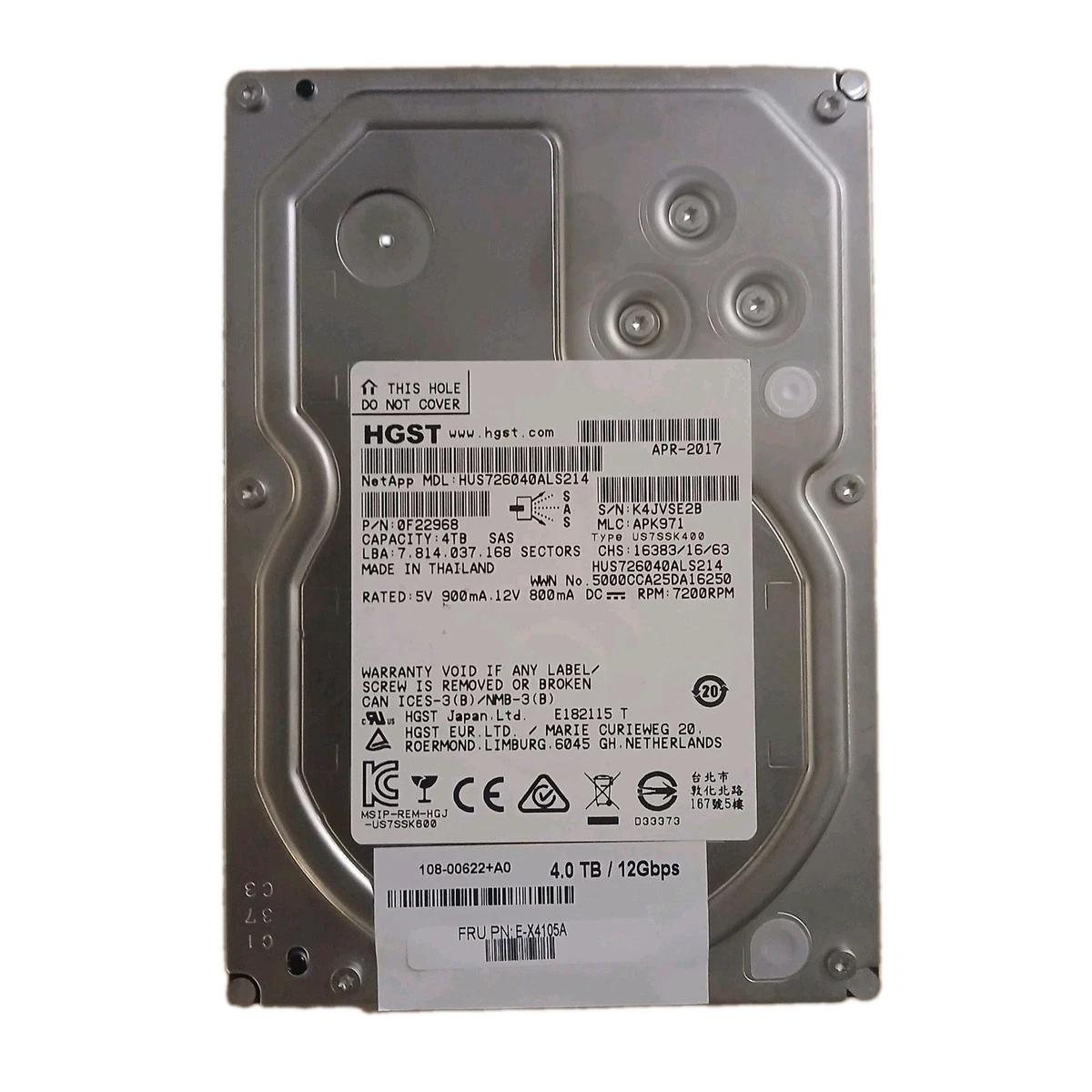 25+ HGST SAS Internal Hard Disk Drives 4 TB Storage Capacity for
