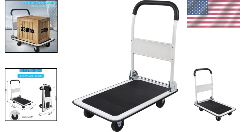 Compact 330lbs Capacity Folding Cart with TPR Silent Wheels for Easy Transport - Image 2 of 4