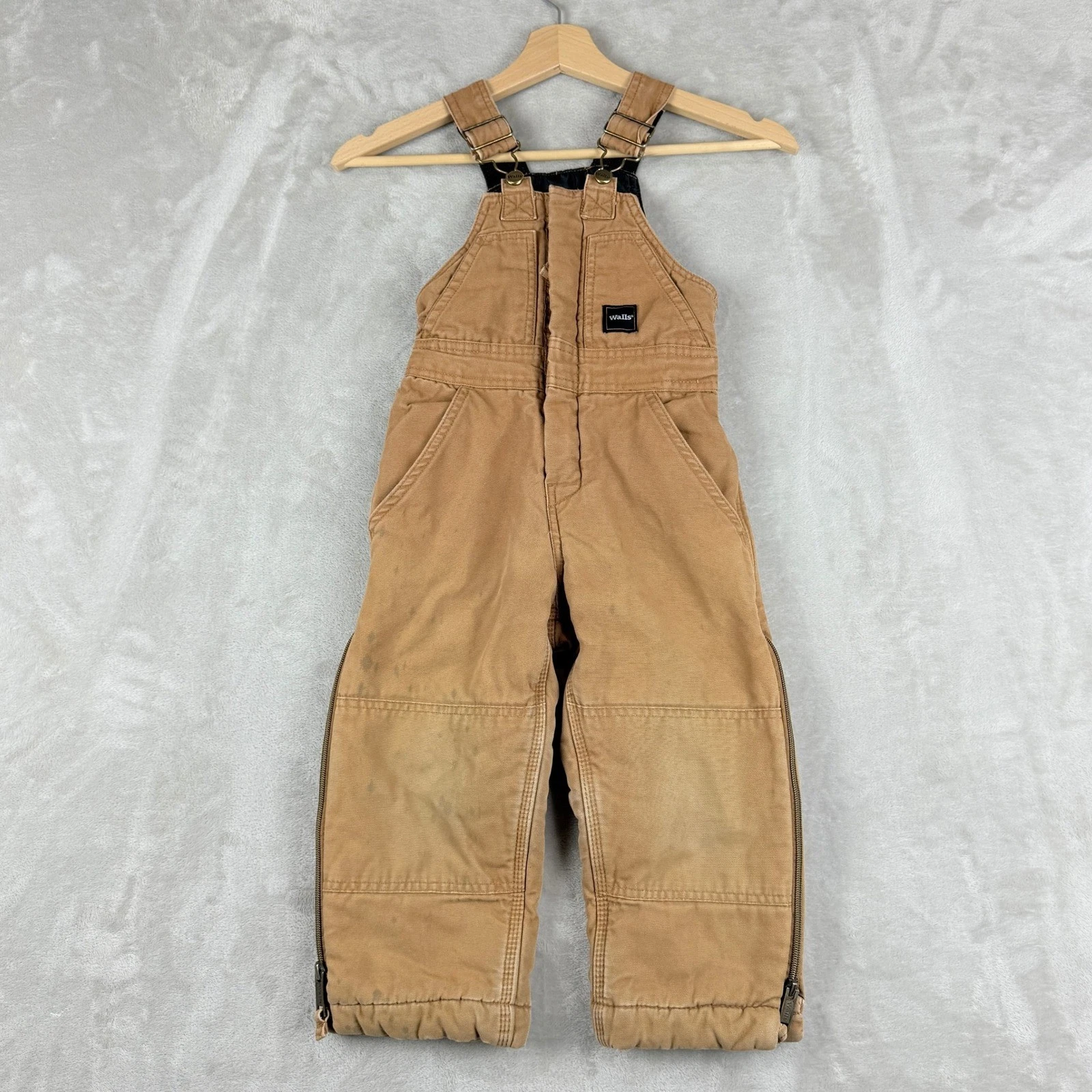 Walls Bib Overalls Kids XS Tough Wear Grow System Insulated Double Knee Canvas