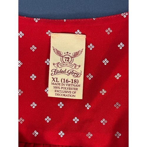 Faded Glory Red/Silver Long Sleeve Tie Up V-Neck Blouse Size XL 16/18 Pre-Owned - Picture 3 of 9