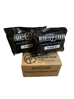 Ready Hour 2 Packs 72-Hour Survival Kit + 64 Emergency Drinking Water Packs NIB