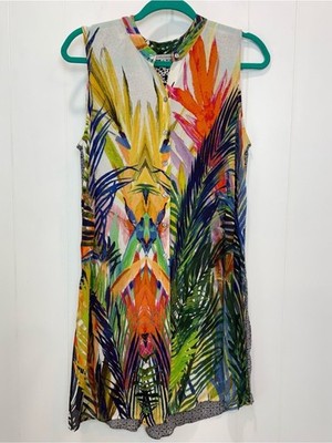 John Mark Floral Mixed Media Sleeveless Tunic Top Size Medium