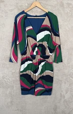 Trina Turk Dress Womens Large Abstract Ruched Stretch V Neck 2207338PJ3