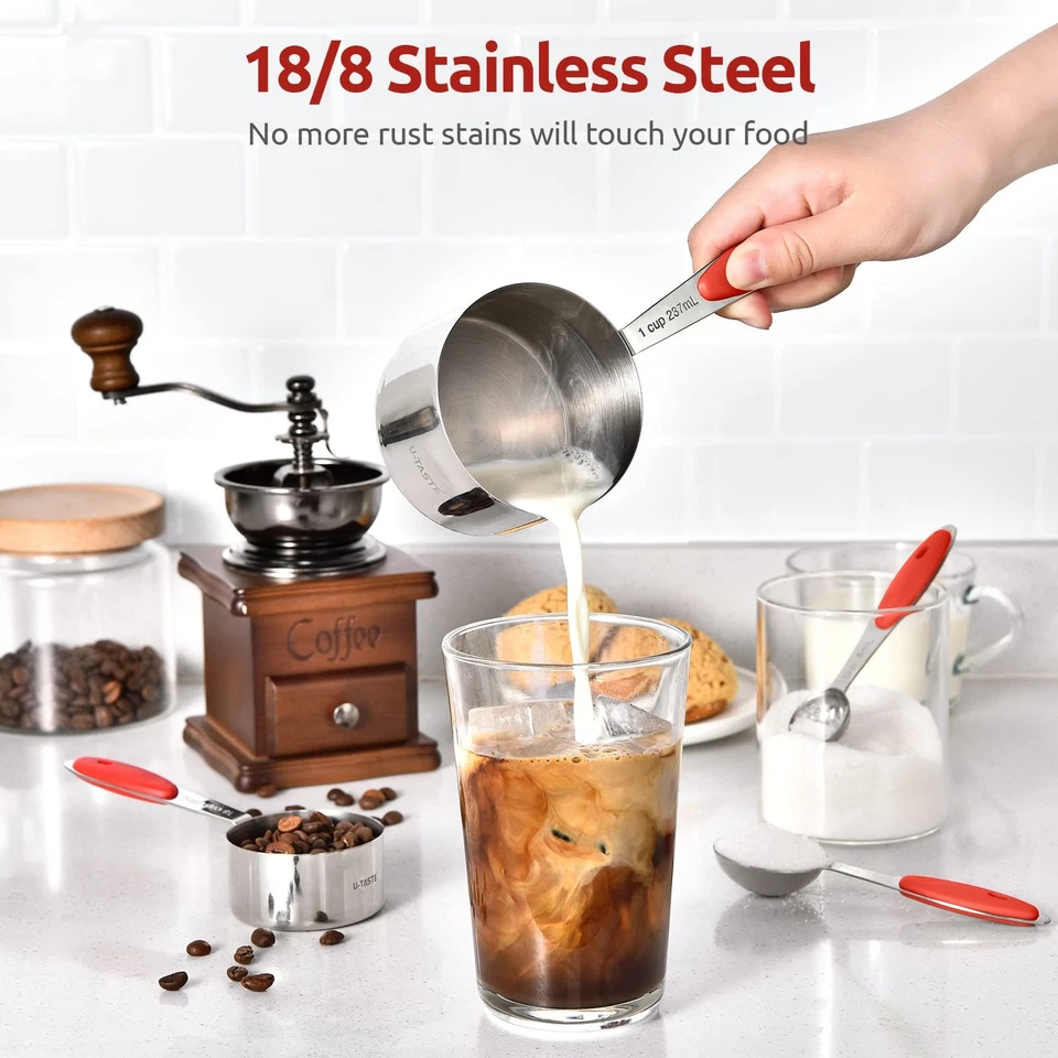 Measuring Cups and Spoons Set: 18/8 Stainless Steel 10 Pieces Metal Stacking ... - Image 3 of 4
