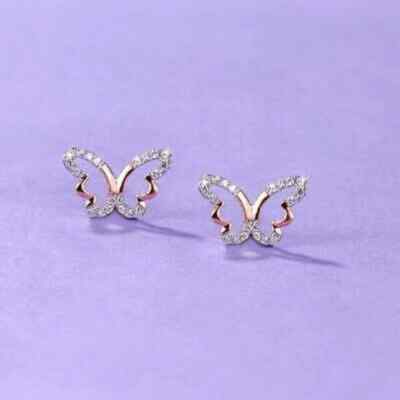 0.15Ct Lab Created VVS1/D Diamond Butterfly Stud Earrings 14K Rose Gold Finish