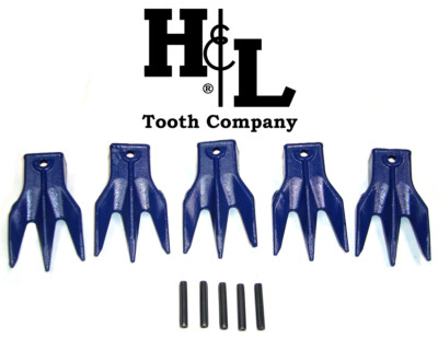 X156TR3 Triple Tiger  Trident  Bucket Teeth + Pins (5 Pack) by H&L Tooth Co. 156