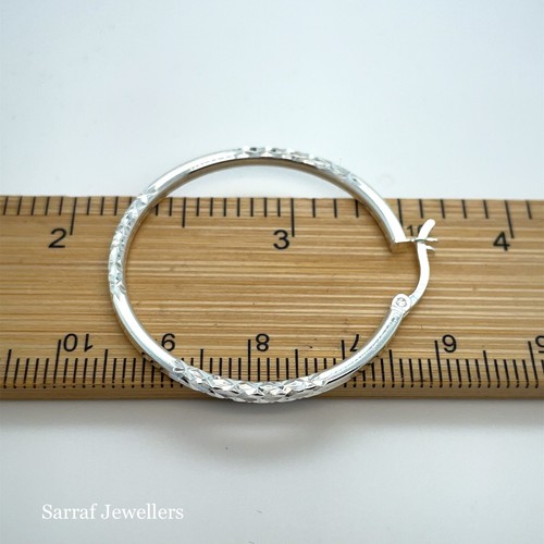 HOOP EARRINGS DIAMOND CUT Pattern 925 Sterling Silver Stamp 10-15-20-25-30MM NEW - Picture 2 of 9