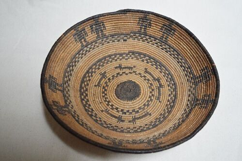 Antique Apache Native American Indian Basket With Figural Design 2.75" x 10.5" - Picture 2 of 4