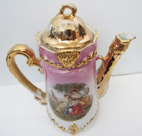 KAFFEEKANNE VIKTORIANISCH SCHÖNE DAMEN LAVENDEL GOLD - Bild 5 von 9