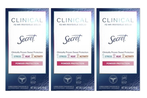 3 Pack Secret Clinical Strength Deodorant Invisible Solid Powder Protection1.6oz
