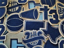 Royal Blue Chenille  w/ Gray Felt Letterman Jacket Patches Crafts