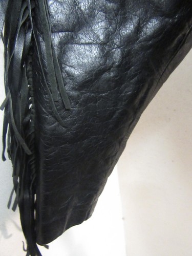 VINTAGE 80'S LA ROCKA LEATHER FRINGED MOTORCYCLE JACKET SIZE UKM, TASSELS, STUDS - Picture 10 of 17