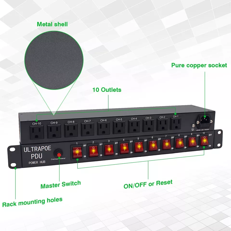 10 Outlets 1U PDU Rack Mount Power Strip-Network Server Racks - Surge Protector - Image 3 of 4